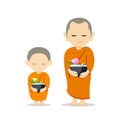 Monks and novices holding alms bowls, isolated on white background