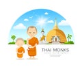 Monks and novices in Thailand vector, have temple and cloud blue sky