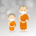 Monks and novices with white mask on airborne germs around background