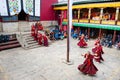 The monks perform religious buddhistic dance during the Mani Rimdu festival in Tengboche Monastery