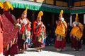 The monks perform religious buddhistic dance during the Mani Rimdu festival in Tengboche Monastery