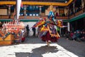 The monks perform religious masked buddhistic dance during the Mani Rimdu festival in Tengboche Monastery