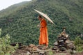 Monks pilgrimage in the forest, keeping the precepts