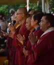Monks praying during the Vesak celebration ceremony at Mendut Temple, June 29 2018.