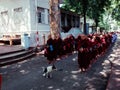 Monks Prepare to Eat Lunch Royalty Free Stock Photo