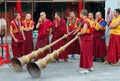 Monks are preparing for the annual holiday presentation at the Dazhao Monastery