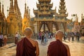 Monks at Shwedagon Pagoda in Yangon, Burma Myanmar