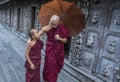 Monks at Shwenandaw Monastery in Mandalay , Myanmar Royalty Free Stock Photo