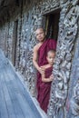 Monks at Shwenandaw Monastery in Mandalay , Myanmar Royalty Free Stock Photo