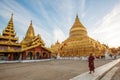 Monks in Shwezigon Pagoda in Bagan Royalty Free Stock Photo