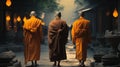 Monks and the Spiritual Practice of Alms Collection. Generative AI