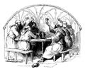 Monks at a Table vintage illustration