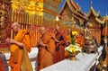 Chiang Mai,Thailand: Monks in Procession at Wat Do Royalty Free Stock Photo