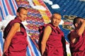 Monks at Tibetan Sho Dun Festival celebrated in Lhasa Royalty Free Stock Photo