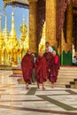 Monks walking around at Yangon Myanmar Shwedagon Pagoda Royalty Free Stock Photo