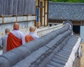 Monks walking at Haeinsa Temple - UNESCO World Heritage List - South Korea
