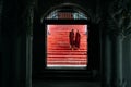 2 monks walking up stairs in Mandalay. Royalty Free Stock Photo