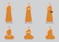 Monks in Standing and Sitting Positions Vector Character Illustration