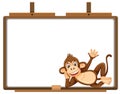 Monky cartoon character and blank banner on white background