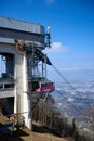 Vertical medium shot on cable car`s cabin in SalÃÂ¨ve mountain