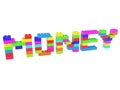 Monney inscription made of colorful toy bricks