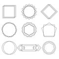 Mono line frames elegant design elements badges, vignettes vector. Royalty Free Stock Photo