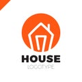 Mono line house logo in circle, icon. Arrow up isolated vector home symbols.