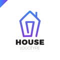 Mono line house logo, icon. Arrow up isolated vector home symbols.