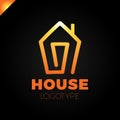 Mono line house logo, icon. Arrow up isolated vector home symbols.