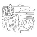 Taft Point in Yosemite National Park California Monoline Line Art Drawing