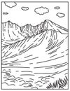 Wheeler Peak Located in Great Basin National Park in Nevada United States Mono Line or Monoline Black and White Line Art