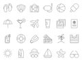 Mono line pictures of summer time theme. Vector icons set