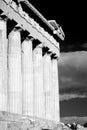 Mono Parthenon colonnade and entablature with floodlights Royalty Free Stock Photo