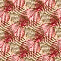 Mono print style feathered leaves seamless vector pattern background. Brown red criss cross texture blended lino cut Royalty Free Stock Photo