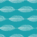 Mono print style leaves seamless vector pattern background. Horizontal rows of simple white lino cut effect foliage on