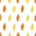 Mono print style leaves seamless vector pattern background. Textured cut out yellow, orange foliage on white backdrop