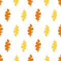 Mono print style leaves seamless vector pattern background. Textured cut out yellow, orange foliage on white backdrop