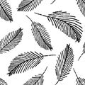 Mono print style scattered leaves seamless vector pattern background. Simple lino cut effect painterly leaf foliage on