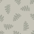 Mono print style scattered leaves seamless vector pattern background. Textured cut out grunge foliage neutral ecru beige Royalty Free Stock Photo