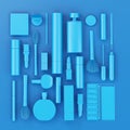 Mono Tone Cosmetic Tools array minimal concept art. Royalty Free Stock Photo