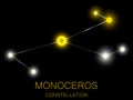 Monoceros constellation. Bright yellow stars in the night sky. A cluster of stars in deep space, the universe. Vector illustration