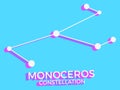 Monoceros constellation 3d symbol. Constellation icon in isometric style on blue background. Cluster of stars and galaxies. Vector