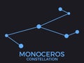 Monoceros constellation. Stars in the night sky. Cluster of stars and galaxies. Constellation of blue on a black background.