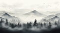monochrom foggy and minimalistic landscape