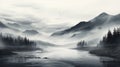 monochrom foggy and minimalistic landscape