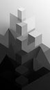 Monochromatic abstract composition of stacked geometric cubes and sharp angular shapes in grayscale with soft shadows and light Royalty Free Stock Photo