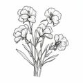 Monochromatic Bouquet Of Flowers Drawing: Graceful Lines And Detailed Botanical Illustrations