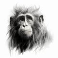 Monochromatic Chimp Portrait: Varied Brushwork Techniques And Digital Airbrushing