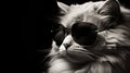 Monochromatic Depth: A Groovy Persian Cat In Sunglasses