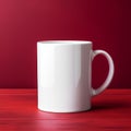 Monochromatic Depth: Maroon Mug Mockup On Red Background